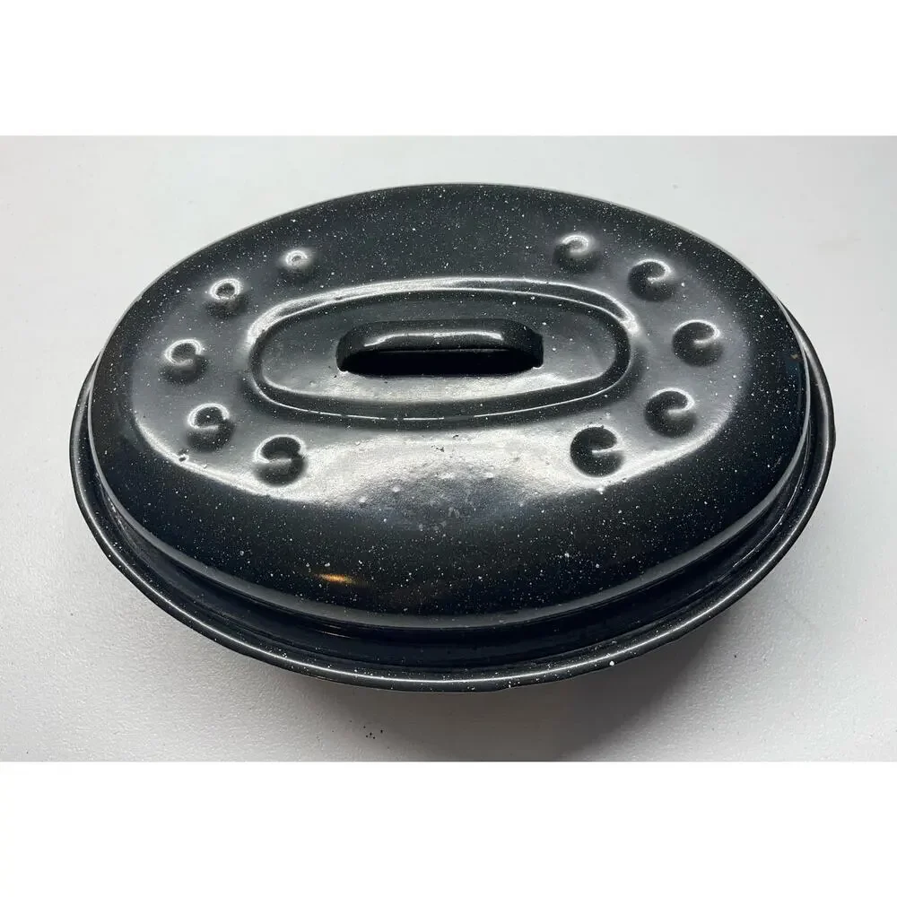 Granite Ware Small Roasting Pan with Lid 15” X 6” Oval Black Domed Lid